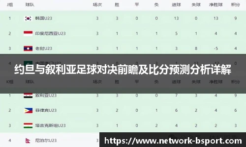 约旦与叙利亚足球对决前瞻及比分预测分析详解